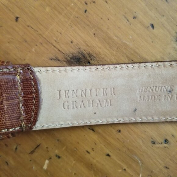 Jennifer Graham Brown Leather Reptile Lizard Print Faux Tortoise Buckle, Size L - Picture 6 of 11